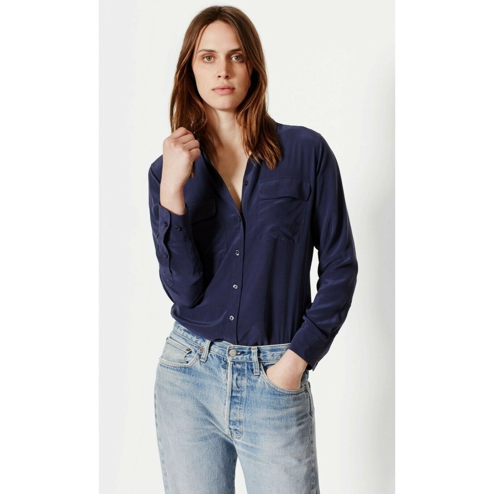 NWT Equipment Signature Silk Shirt Blouse Peacoat Navy Size XS $218 - Picture 2 of 16